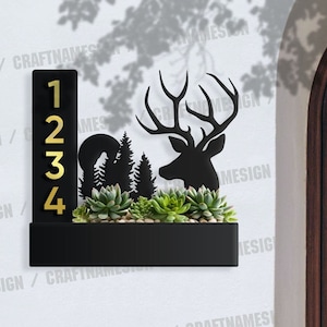 Custom Deer Succulents Planter House Number Sign, Planter Address Plaque, Address Planter Box, Weather Resistant Steel Address Planter