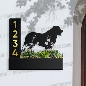 Custom Leonberger Succulents Planter House Number Sign, Planter Address Plaque, Address Planter Box, Weather Resistant Steel Address Planter