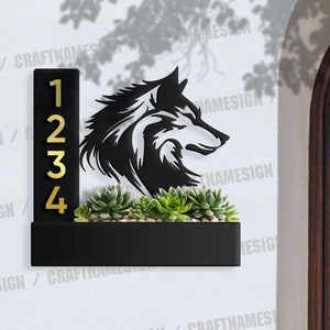 Custom Wolf Succulents Planter House Number Sign, Planter Address Plaque, Address Planter Box, Weather Resistant Steel Address Planter