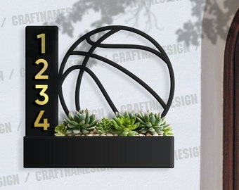 Benutzerdefinierte Basketball Sukkulenten Planter Hausnummer Schild, Adresse Plaque Adresse, Adresse Pflanzkasten, wetterbeständiger Stahl Adresse Set