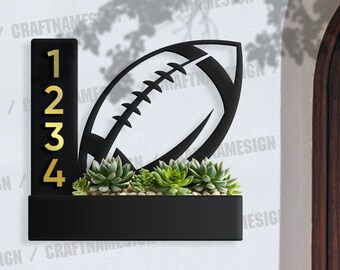Benutzerdefinierte US Football Sukkulenten Planter Hausnummer Schild, Adresse Plaque Adresse, Adresse Pflanzkasten, wetterbeständiger Stahl Adresse Planter
