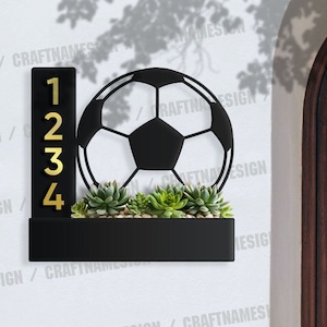 Custom Soccer Succulents Planter House Number Sign, Planter Address Plaque, Address Planter Box, Weather Resistant Steel Address Planter