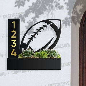 Custom US Football Succulent Planter House Number Sign, Planter Address Plaque, Address Planter Box, Weather Resistant Steel Address Planter