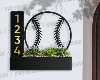 Benutzerdefinierte Baseball Sukkulenten Planter Hausnummer Schild, Adresse Plaque Adresse, Adresse Pflanzkasten, wetterbeständiger Stahl Adresse Set