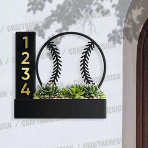 Custom Baseball Succulents Planter House Number Sign, Planter Address Plaque, Address Planter Box, Weather Resistant Steel Address Planter