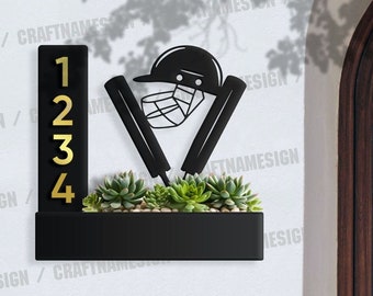 Kundenspezifisches Cricket-Sukkulenten-Pflanzer-Hausnummerschild, Adresseschild für den Blumenkasten, Adresse-Blumentopf-Kasten, wetterbeständiger Stahl-Adresse-Blumentopf