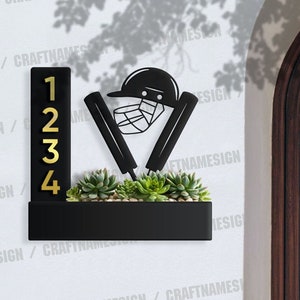 Plaque de numéro de maison personnalisée pour jardinière de succulentes cricket, plaque d'adresse pour jardinière, jardinière d'adresse, jardinière d'adresse en acier résistant aux intempéries