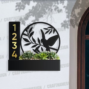 Custom Bird Succulent Planter House Number Sign, Planter Address Plaque, Address Planter Box, Weather Resistant Steel Address Planter
