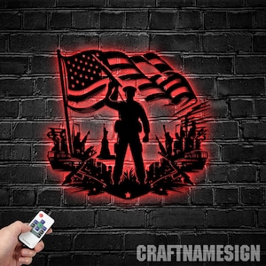 Naval US Flag Metal Wall Art Led Light, Navy Day Patriotic Military Veteran Metal Sign, Personalized Navy Day Metal Home Decor, Gift For Dad