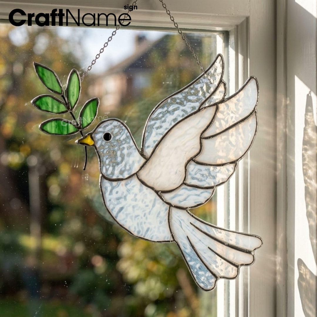 Peace Bird Stained Glass Hanging Decor, Handmade Dove Suncatcher Window ...