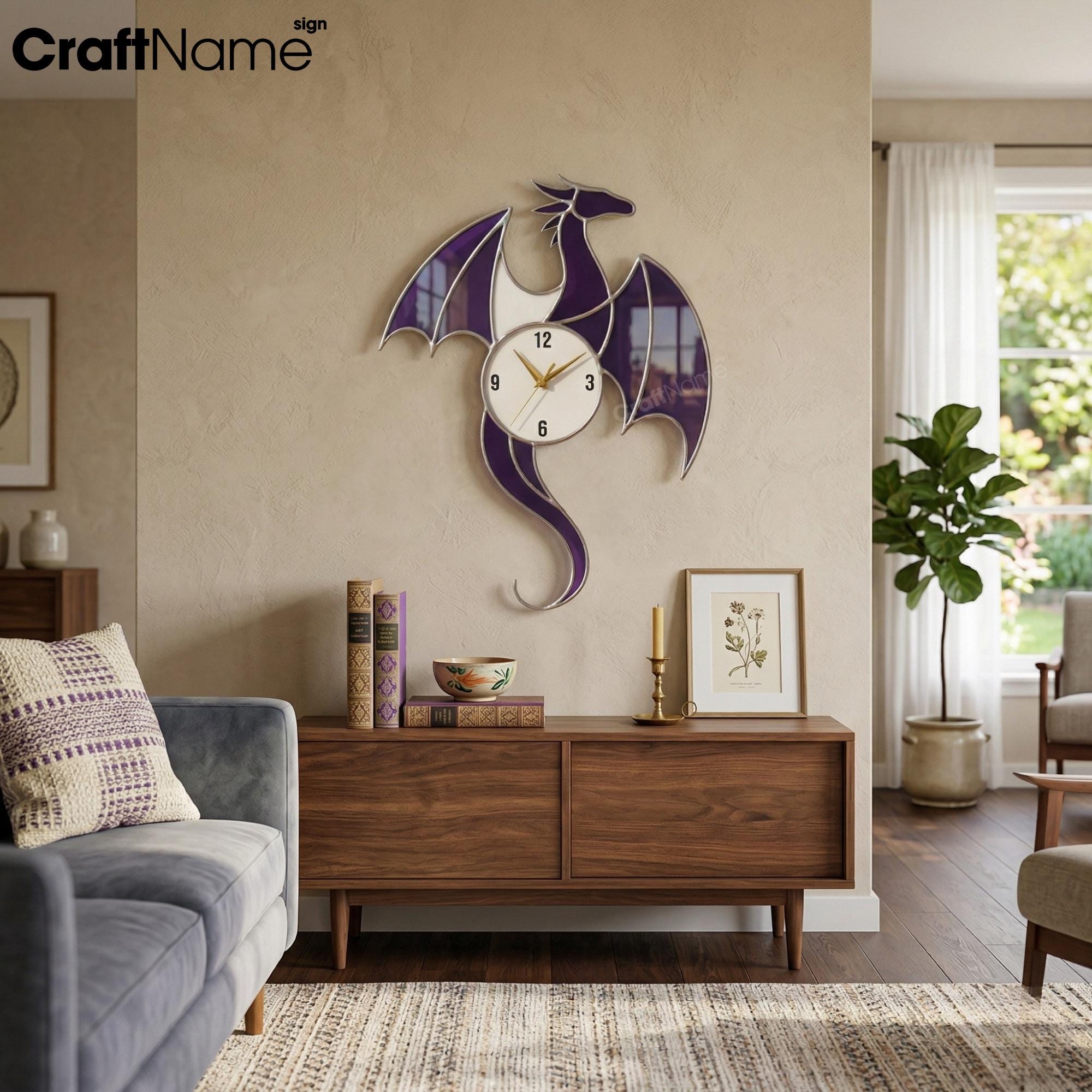 Dragon Stained Glass Wall Clock, Fantasy Art for Game Room or Office ...