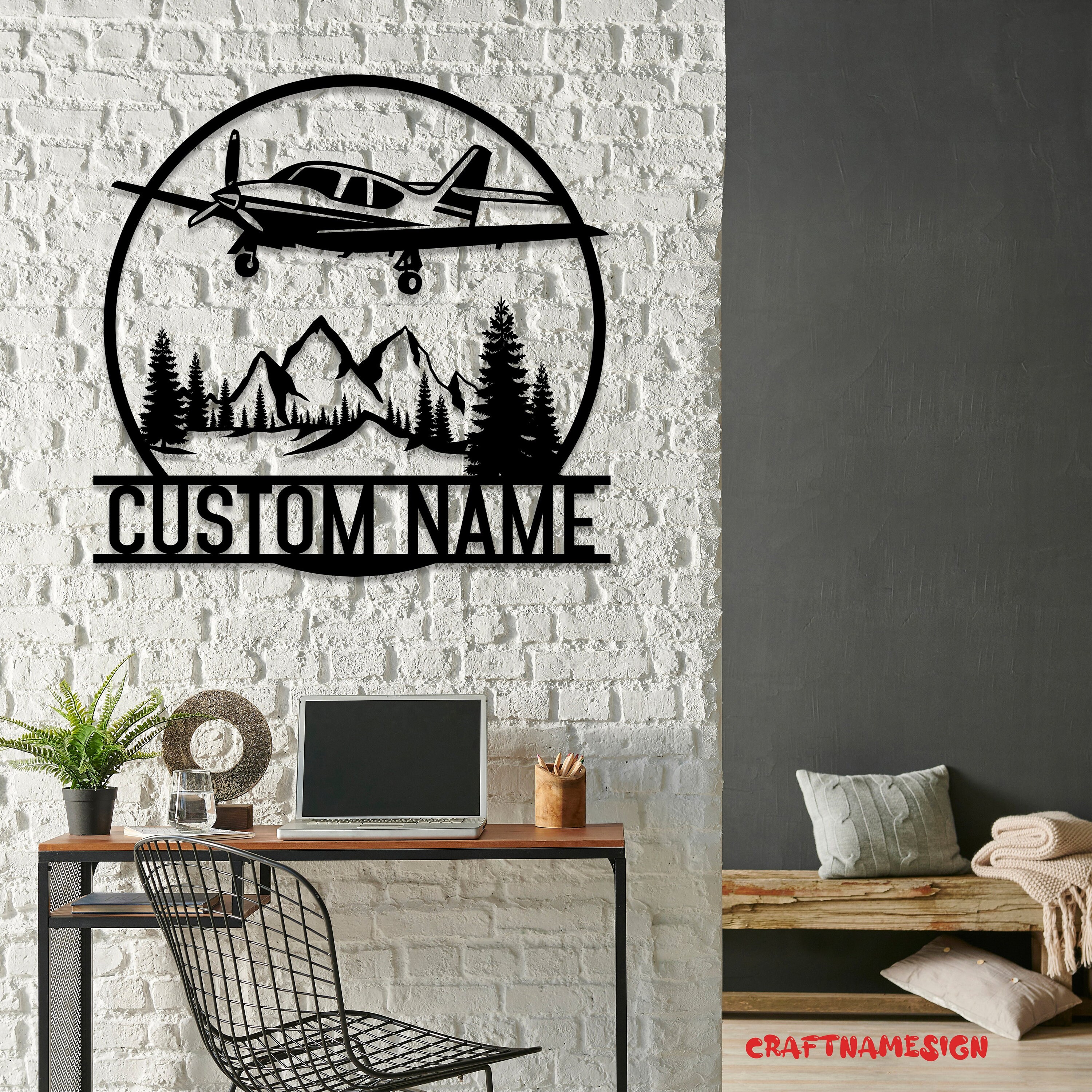 Custom Airplane Metal Wall Art LED Light - Personalized Pilot Name Sign ...