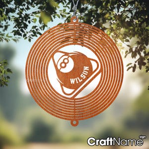 Custom Billiards Wind Spinner Garden Hanging Sign, Outdoor Metal Wind Spinner Decor, Personalized Billiards Player Name Spinner Yard Sign