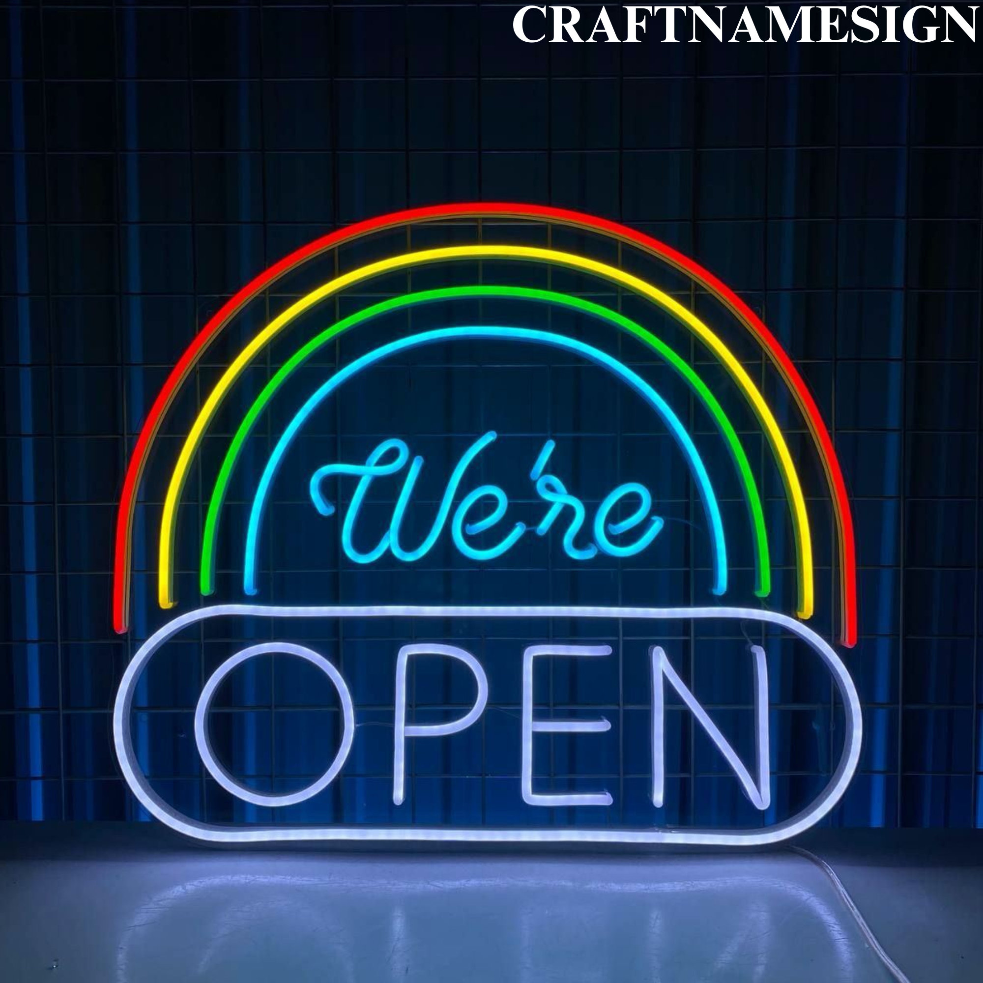 We're Open Rainbow Signboard, Open Store Shop Logo Led Sign, Custom Neon Sign, Bar Pub Open Night Light Decor, Business Open Logo Led Light