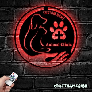 Custom Animal Clinic Metal Wall Art LED Light |Personalized Vet Care Name Sign |Home Decor Veterinarian | Nursery Decoration Vet Tech