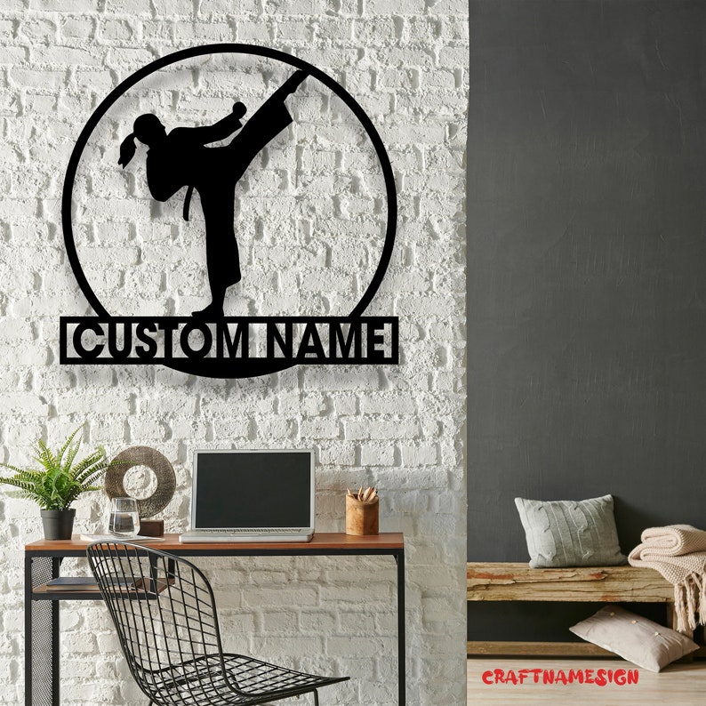 Custom Girl Taekwondo Martial Arts Metal Wall Art with LED Light - Personalized Kid Tae Kwon Do Name Sign Home Taekwon-Do Korean Decoration