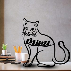 Custom Russian Blue Cat Metal Desk Decoration, Personalized Russian Blue Cat Sculpture Kawaii Table Sign, Office Decor For Woman Desk