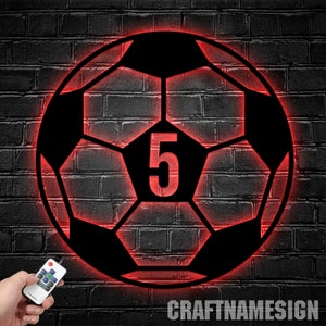 Custom Soccer Ball Metal Wall Art LED Light | Personalized Football Player Lover Sign | Home Decor Kid Boy Girl Nursery Decoration |