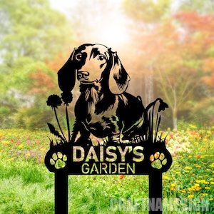 Custom Dachshund Dog Metal Memorial Garden Stake, Personalized Pet Grave Marker Name Sign, Remembrance Stake Decor, Sympathy Dog Loss Gift