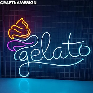 Gelato Wall Art Led Light For Ice Cream Store Decor, Ice Cream Dessert Neon Signs, Custom Neon Led Sign, Gelato Ice Pop Kitchen Decoration