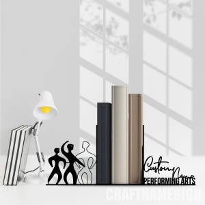 Custom Performing Arts Metal Bookends, Personalized Name Book End, Book Stand Black Metal Art, Book Nook Office Decor for Book Lover