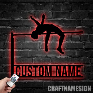 Personalized Pole Vaulter Metal Wall Art LED Light, Custom Male Pole Vaulting Name Sign Home Decor, Pole Vaulter Gift, Gift for Pole Vaulter
