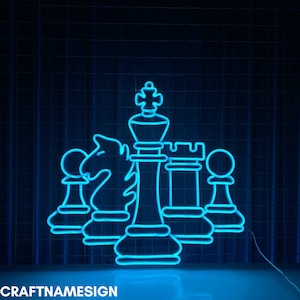 Chess Pieces Neon Sign, Chess Board Led Sign, Custom Neon Sign, Chess Club Wall Art, Gambling Room Light, Game Club Wall Decor, Dad Gifts