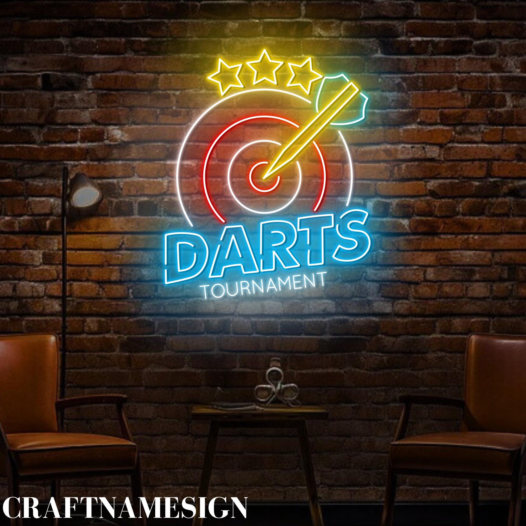 Darts Tournament Neon Wall Art Led Light, Custom Neon Sign, Dart