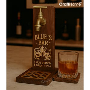 Engraving Wooden Whiskey Dispenser, Custom Name Wine Dispenser for Home Bar Decor, Beverage Decanter, Anniversary Wedding Gift for Groomsman