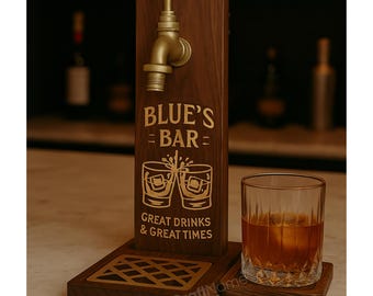 Engraving Wooden Whiskey Dispenser, Custom Name Wine Dispenser for Home Bar Decor, Beverage Decanter, Anniversary Wedding Gift for Groomsman
