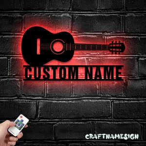 Custom Guitar Player Metal Wall Art LED Light | Personalized Guitarist Name Sign Home Decor Music | Room Kids Nursery Decoration
