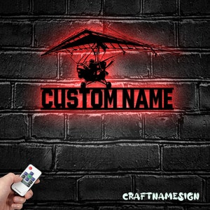 Custom Hang Gliding Metal Wall Art LED Light - Personalized Hang Glider Name Sign - Ideal for Home Decor & Gift