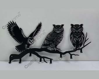 カスタムフクロウキーホルダー メタルウォールアート LEDライト、枝に 
