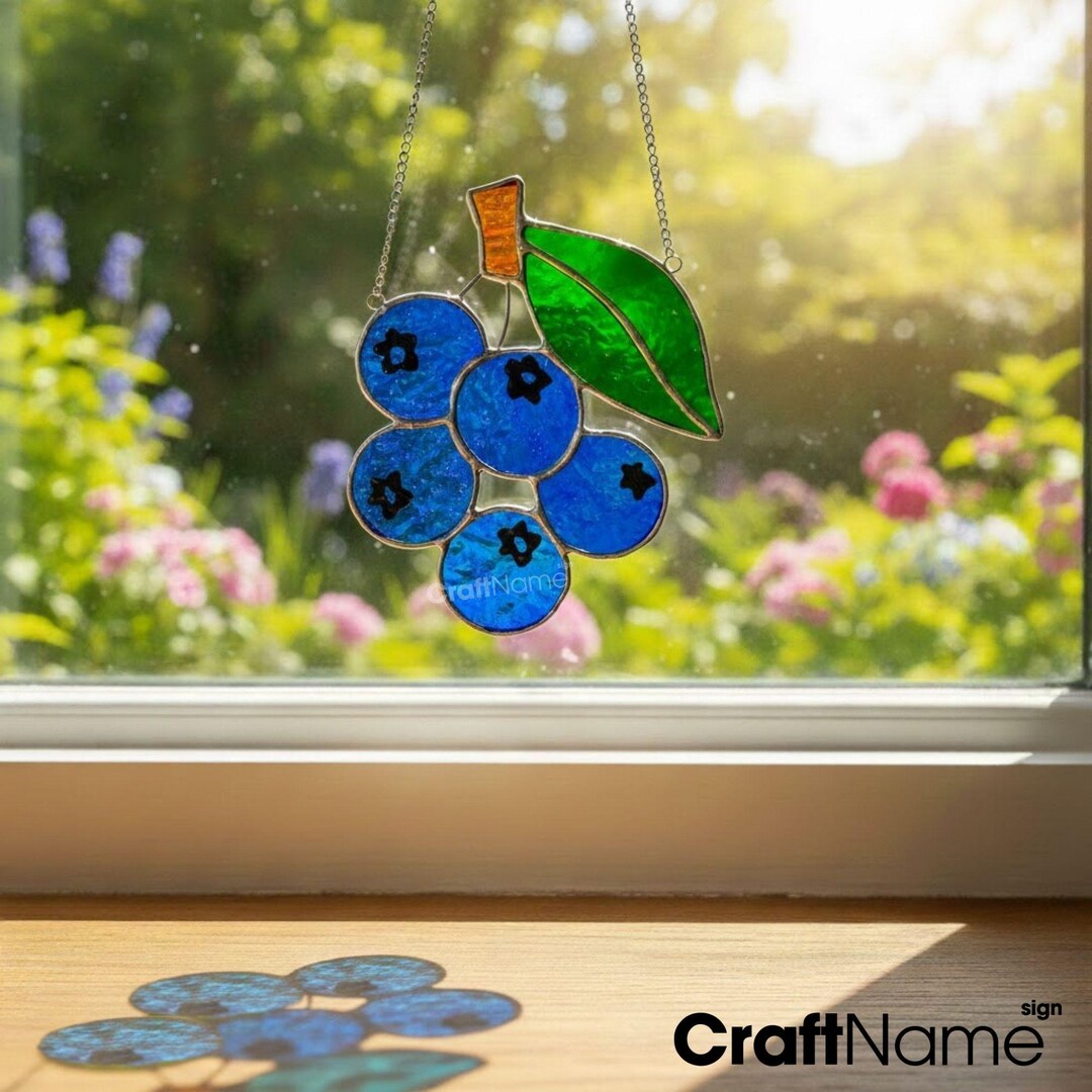Small Berry Window Rings Handmade Blueberry Stained Glass Suncatcher Window Hanging, Cute Fruit ...