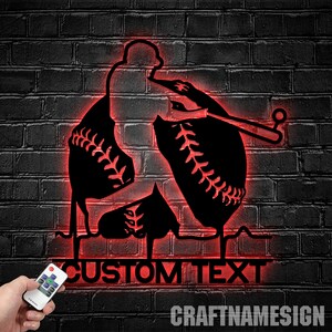 Luz LED personalizada de arte de pared de metal de béisbol - Nombre personalizado del jugador de softbol Signo de decoración del hogar - Ideal para decoración del hogar y regalo - Regalo para él