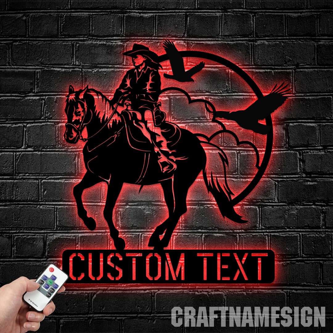 Custom Cowgirl Metal Wall Art LED Light Personalized Cowgirl Etsy