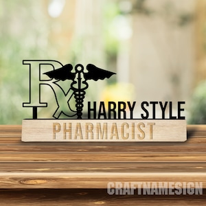 Custom Wooden Pharmacy Desk Name Plate, Pharmacist Metal Nameplate for desk, Desk Nameplate, Office Decor, Desk Name Plate, New Job Gift