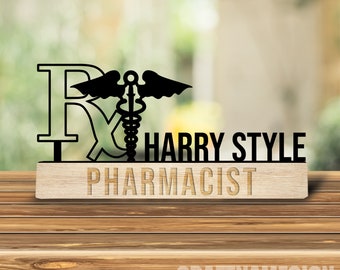 Custom Wooden Pharmacy Desk Name Plate, Pharmacist Metal Nameplate for desk, Desk Nameplate, Office Decor, Desk Name Plate, New Job Gift