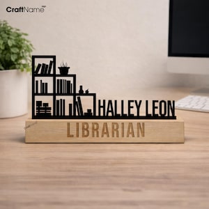 Custom Librarian Desk Name Plate, Wooden Library Nameplate, Office Decor, New Job Gift