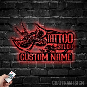 Custom Tattoo Artist Metal Wall Art LED Light - Personalized Ink Studio Name Sign Home Decor - Ideal for Home Decor & Gift