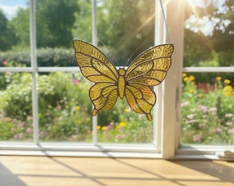 Butterfly Stained Glass Suncatcher, Handmade Glass Artwork for Window, Garden or Front Door Decor, Gift for Her or Butterfly Lovers