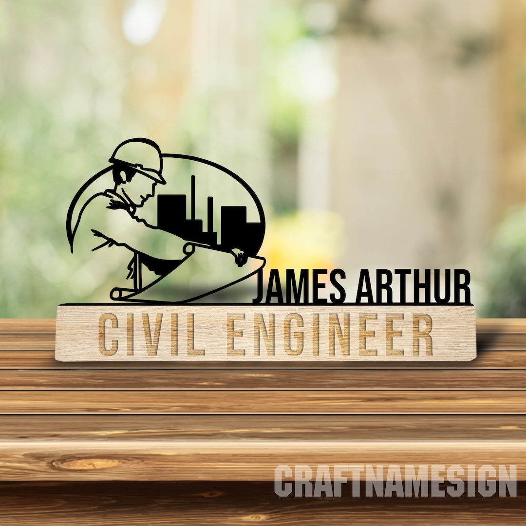 Custom Wooden Civil Engineer Desk Name Plate, Engineer Metal Nameplate