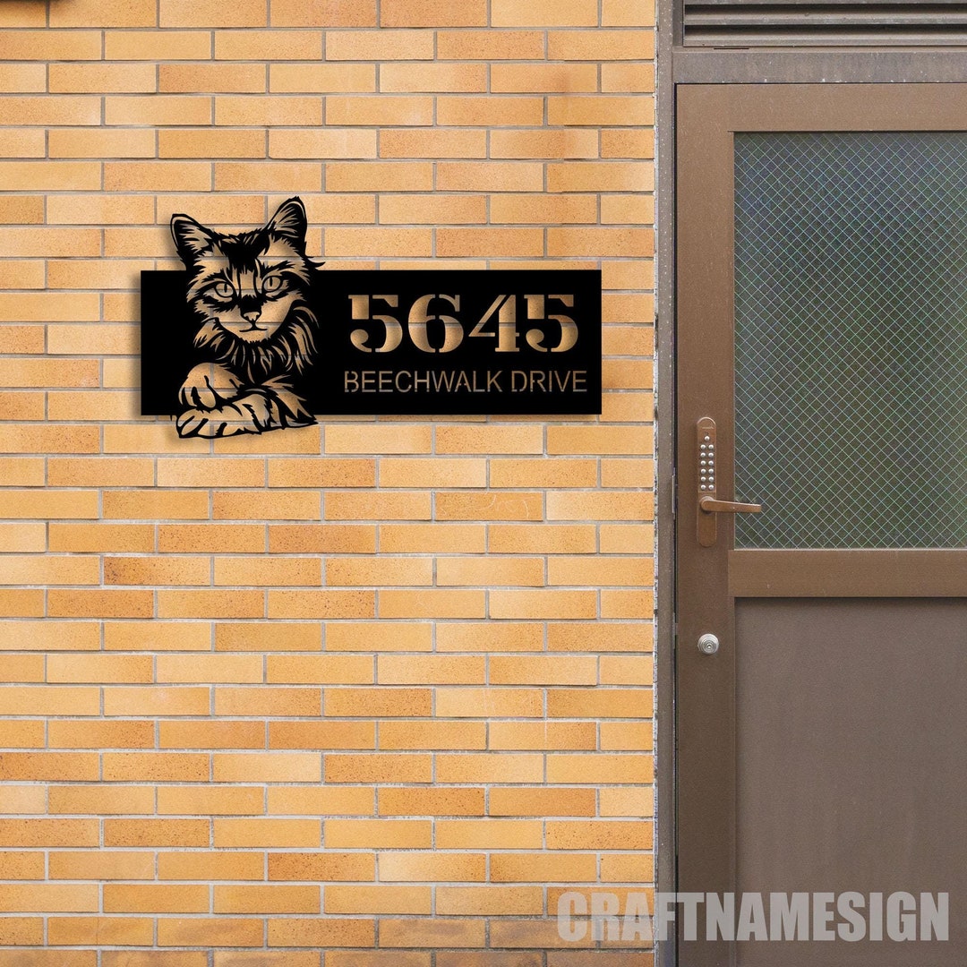 Custom Kitty Cat Front Door Decor Address Metal Sign Cat House Number custom-kitty-cat-front-door-decor-address-metal-sign-cat-house-number