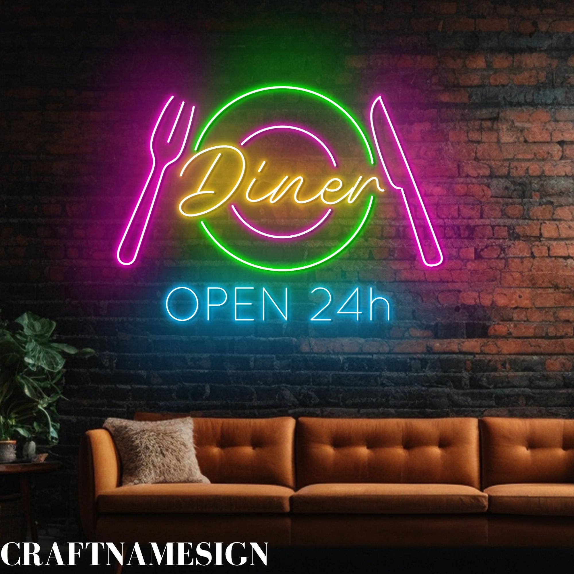 Diner Open 24h Neon Sign, Restaurant Led Sign, Food Shop Led Sign