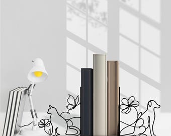Sujetalibros personalizado para perros y gatos, sujetalibros personalizado con nombre de perro o gato, soporte para libros de metal negro, decoración de oficina o rincón de lectura para amantes de los libros, letrero para mascotas