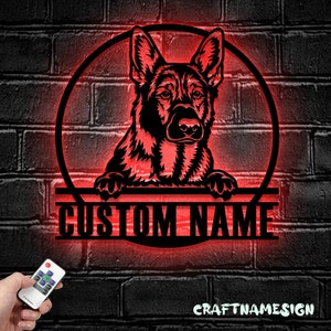 Custom GSD German Shepherd Metal Wall Art LED Light - Personalized Dog Lover Name Sign Home Decor - Ideal for Home Decor & Gift