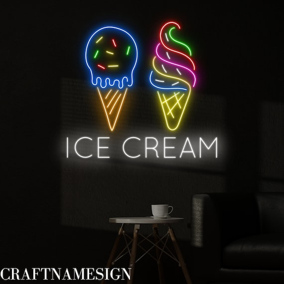 ネオンインテリアサイン　ICE CREAM Couple Ice Cream Neon Sign, Ice Cream Led Sign, Custom Neon Sign