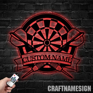 Gepersonaliseerde Dartbord Dart Game Metal Wall Art LED Light - Custom Dart Gamer Naambord Home Decor - Ideaal voor Home Decor & Gift