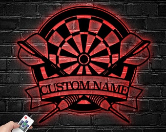 Gepersonaliseerde Dartbord Dart Game Metal Wall Art LED Light - Custom Dart Gamer Naambord Home Decor - Ideaal voor Home Decor & Gift