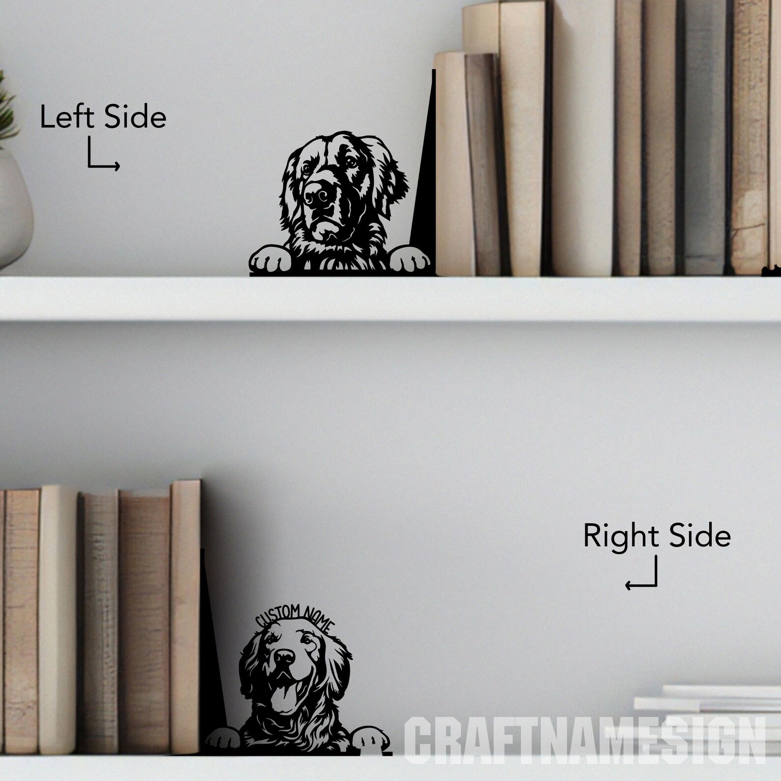 Custom Metal Office Bookend Golden Retriever, Personalized Name Book